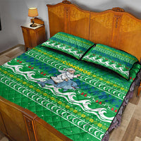 Comoros Christmas Quilt Bed Set with Santa Riding Dolphin Ocean Waves Crescent Moon and Tribal Pattern - Wonder Print Shop