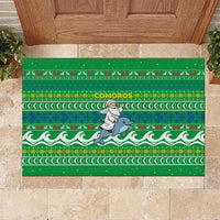 Comoros Christmas Rubber Doormat with Santa Riding Dolphin Ocean Waves Crescent Moon and Tribal Pattern - Wonder Print Shop