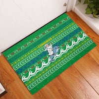 Comoros Christmas Rubber Doormat with Santa Riding Dolphin Ocean Waves Crescent Moon and Tribal Pattern - Wonder Print Shop