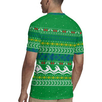 Comoros Christmas Rugby Jersey with Santa Riding Dolphin Ocean Waves Crescent Moon and Tribal Pattern - Wonder Print Shop