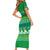 Comoros Christmas Short Sleeve Bodycon Dress with Santa Riding Dolphin Ocean Waves Crescent Moon and Tribal Pattern - Wonder Print Shop