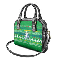 Comoros Christmas Shoulder Handbag with Santa Riding Dolphin Ocean Waves Crescent Moon and Tribal Pattern - Wonder Print Shop
