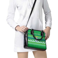 Comoros Christmas Shoulder Handbag with Santa Riding Dolphin Ocean Waves Crescent Moon and Tribal Pattern - Wonder Print Shop