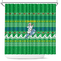 Comoros Christmas Shower Curtain with Santa Riding Dolphin Ocean Waves Crescent Moon and Tribal Pattern - Wonder Print Shop