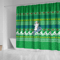 Comoros Christmas Shower Curtain with Santa Riding Dolphin Ocean Waves Crescent Moon and Tribal Pattern - Wonder Print Shop
