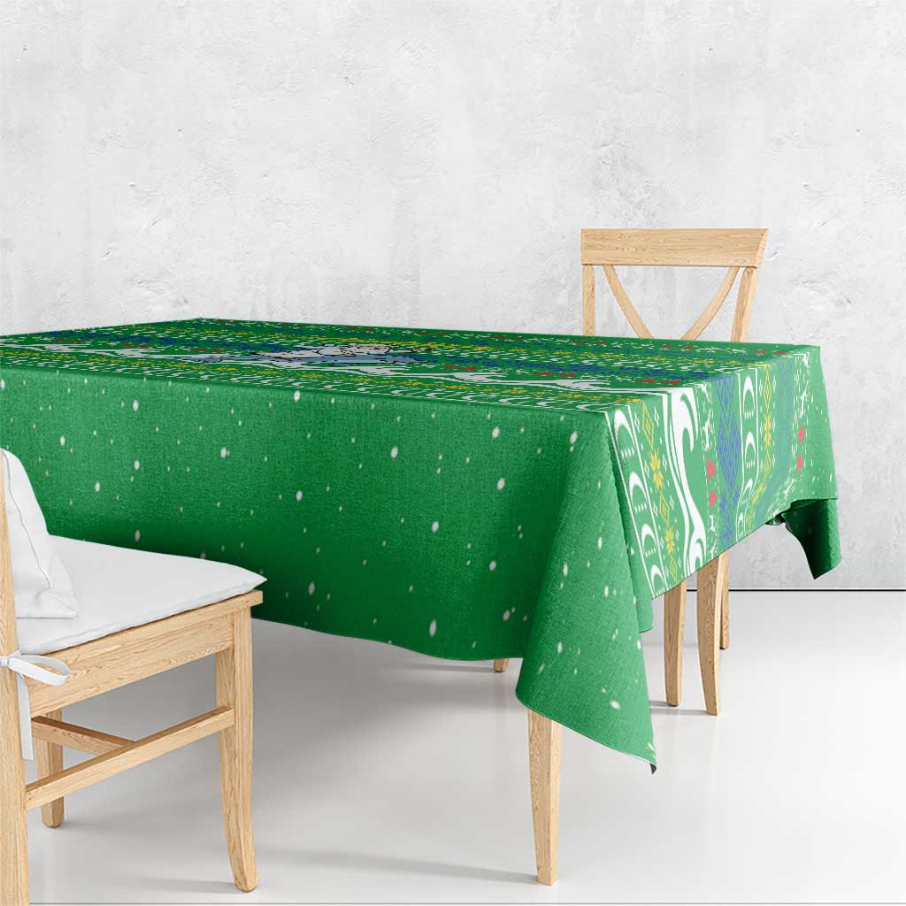 Comoros Christmas Tablecloth with Santa Riding Dolphin Ocean Waves Crescent Moon and Tribal Pattern - Wonder Print Shop