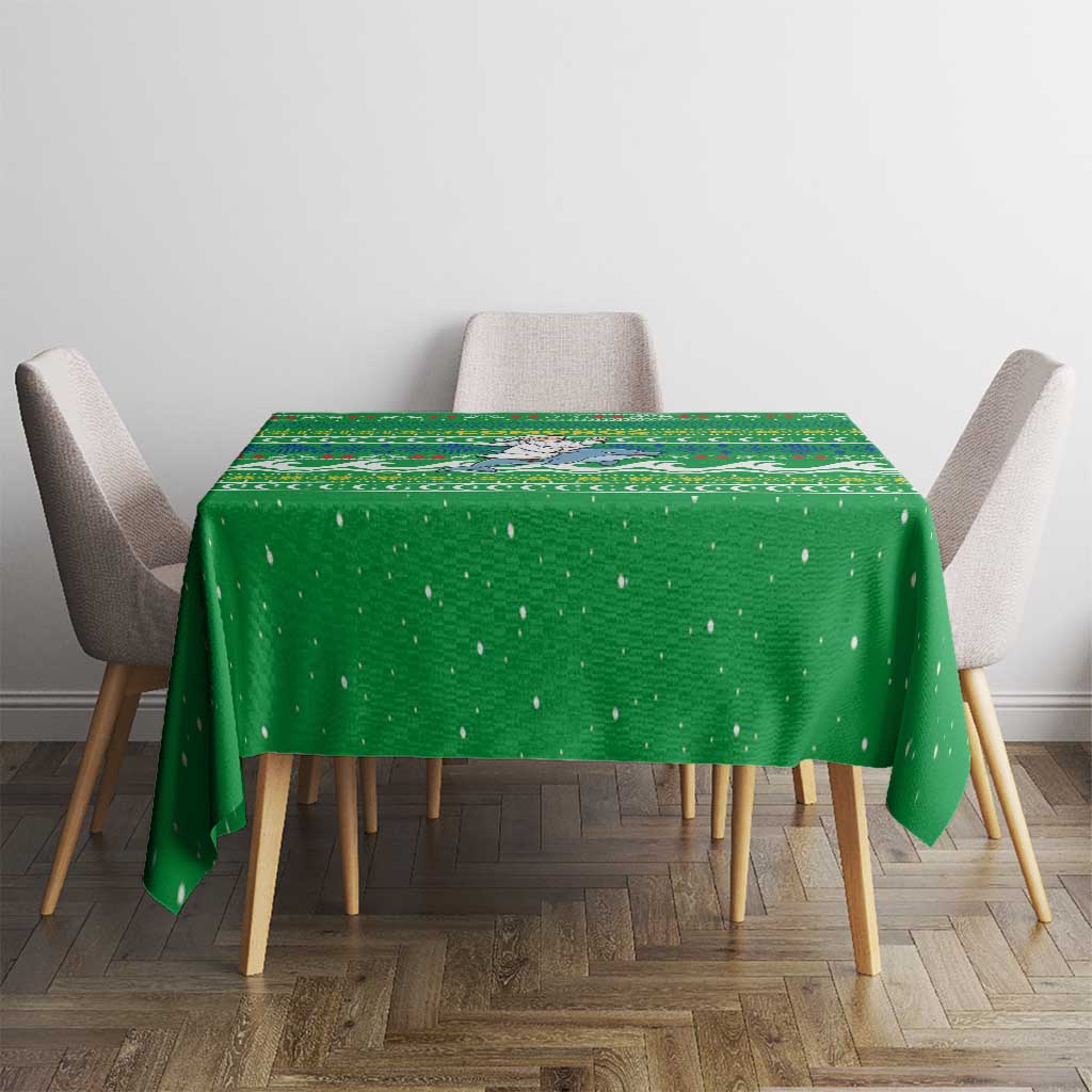 Comoros Christmas Tablecloth with Santa Riding Dolphin Ocean Waves Crescent Moon and Tribal Pattern - Wonder Print Shop