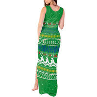 Comoros Christmas Tank Maxi Dress with Santa Riding Dolphin Ocean Waves Crescent Moon and Tribal Pattern - Wonder Print Shop