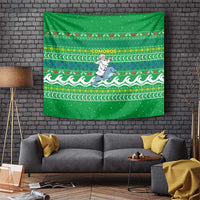 Comoros Christmas Tapestry with Santa Riding Dolphin Ocean Waves Crescent Moon and Tribal Pattern - Wonder Print Shop