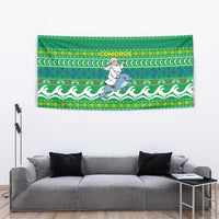 Comoros Christmas Tapestry with Santa Riding Dolphin Ocean Waves Crescent Moon and Tribal Pattern - Wonder Print Shop