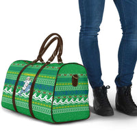 Comoros Christmas Travel Bag with Santa Riding Dolphin Ocean Waves Crescent Moon and Tribal Pattern - Wonder Print Shop