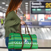 Comoros Christmas Travel Bag with Santa Riding Dolphin Ocean Waves Crescent Moon and Tribal Pattern - Wonder Print Shop