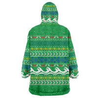 Comoros Christmas Wearable Blanket Hoodie with Santa Riding Dolphin Ocean Waves Crescent Moon and Tribal Pattern - Wonder Print Shop