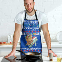 Comoros Christmas Apron with Santa Turtle Gifts Snowflakes and Ocean Blue Holiday Pattern - Wonder Print Shop