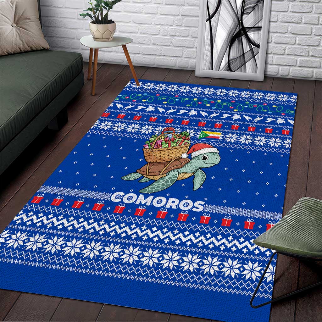 Comoros Christmas Area Rug with Santa Turtle Gifts Snowflakes and Ocean Blue Holiday Pattern - Wonder Print Shop