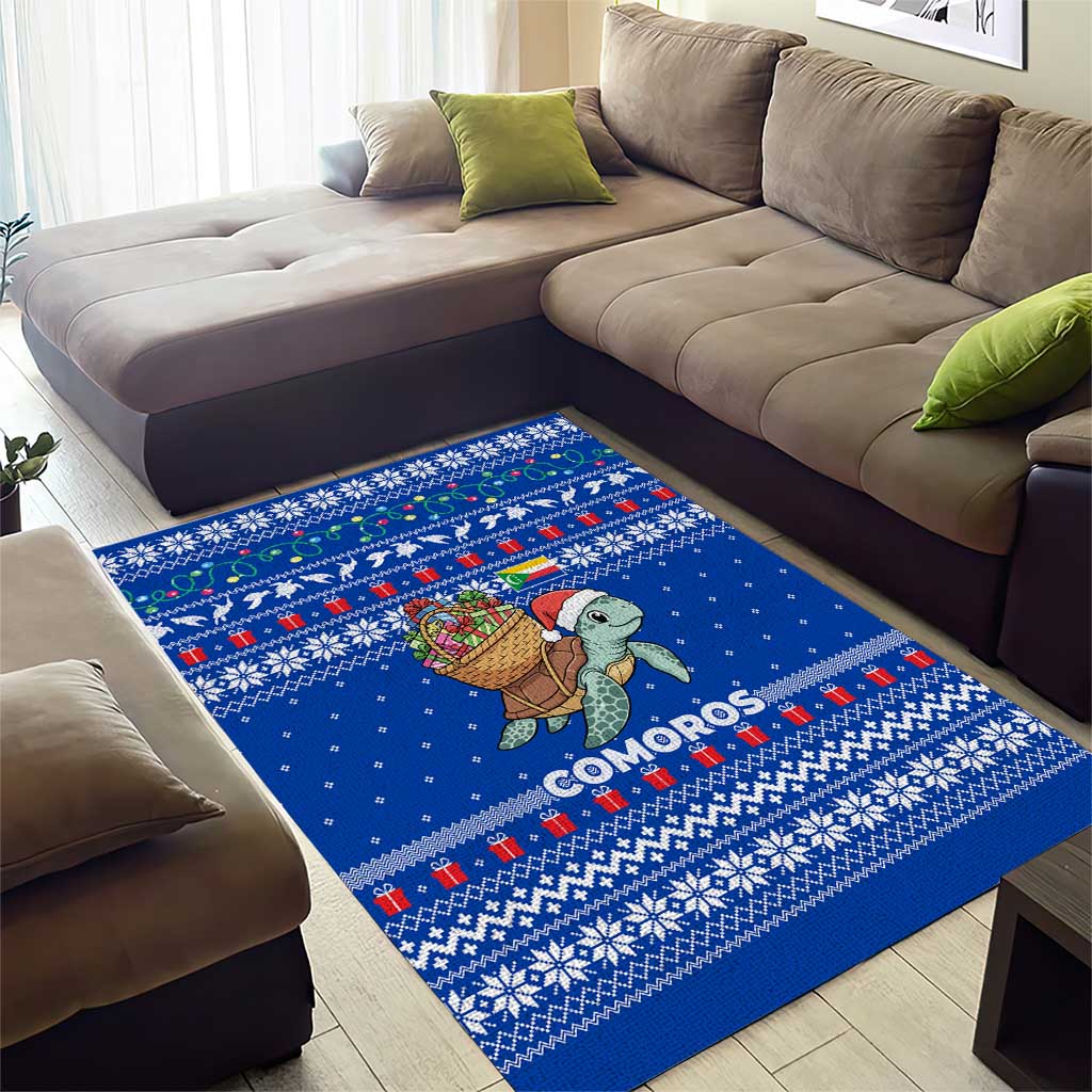 Comoros Christmas Area Rug with Santa Turtle Gifts Snowflakes and Ocean Blue Holiday Pattern - Wonder Print Shop
