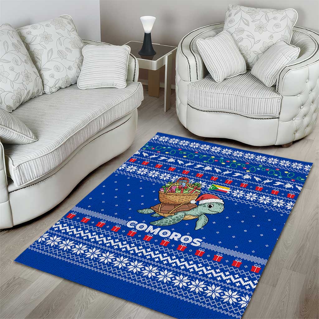Comoros Christmas Area Rug with Santa Turtle Gifts Snowflakes and Ocean Blue Holiday Pattern - Wonder Print Shop