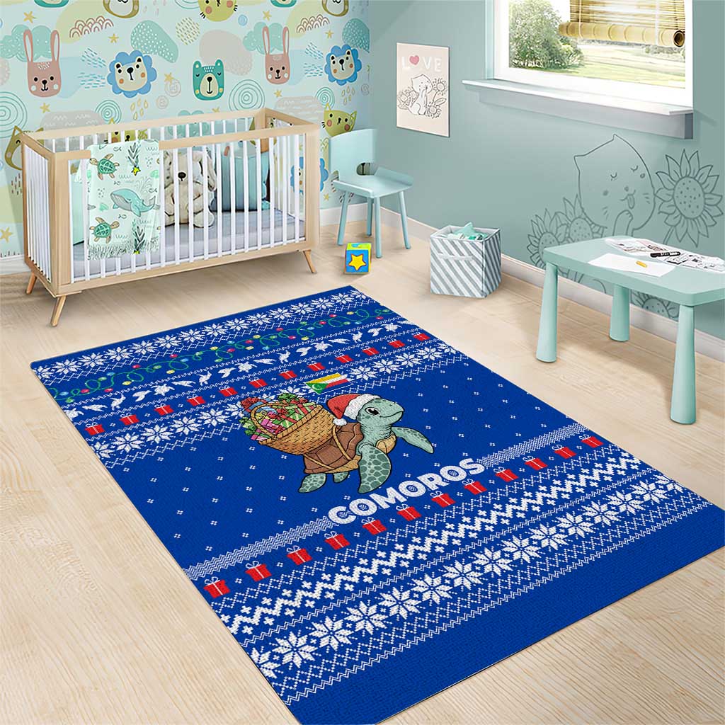 Comoros Christmas Area Rug with Santa Turtle Gifts Snowflakes and Ocean Blue Holiday Pattern - Wonder Print Shop