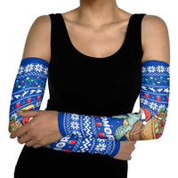 Comoros Christmas Arm Sleeves with Santa Turtle Gifts Snowflakes and Ocean Blue Holiday Pattern - Wonder Print Shop