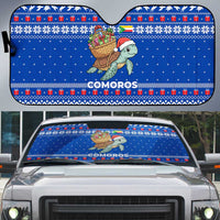 Comoros Christmas Auto Sun Shade with Santa Turtle Gifts Snowflakes and Ocean Blue Holiday Pattern - Wonder Print Shop