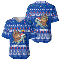 Comoros Christmas Baseball Jersey with Santa Turtle Gifts Snowflakes and Ocean Blue Holiday Pattern - Wonder Print Shop