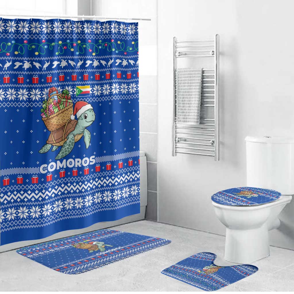 Comoros Christmas Bathroom Set with Santa Turtle Gifts Snowflakes and Ocean Blue Holiday Pattern - Wonder Print Shop