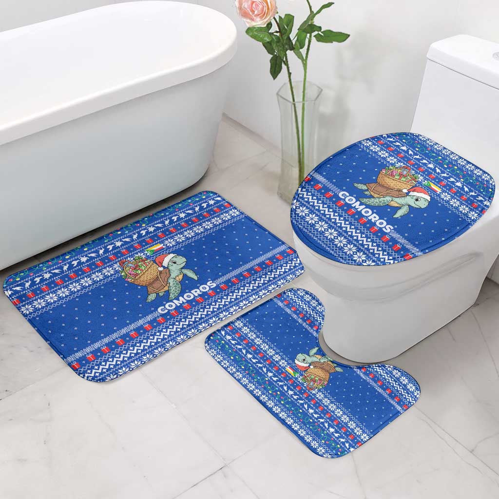 Comoros Christmas Bathroom Set with Santa Turtle Gifts Snowflakes and Ocean Blue Holiday Pattern - Wonder Print Shop