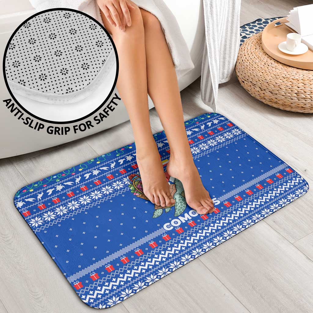 Comoros Christmas Bathroom Set with Santa Turtle Gifts Snowflakes and Ocean Blue Holiday Pattern - Wonder Print Shop