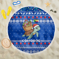 Comoros Christmas Beach Blanket with Santa Turtle Gifts Snowflakes and Ocean Blue Holiday Pattern - Wonder Print Shop