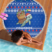 Comoros Christmas Beach Blanket with Santa Turtle Gifts Snowflakes and Ocean Blue Holiday Pattern - Wonder Print Shop