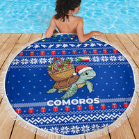 Comoros Christmas Beach Blanket with Santa Turtle Gifts Snowflakes and Ocean Blue Holiday Pattern - Wonder Print Shop