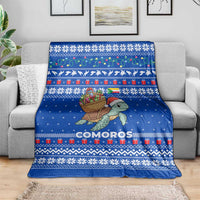 Comoros Christmas Blanket with Santa Turtle Gifts Snowflakes and Ocean Blue Holiday Pattern - Wonder Print Shop