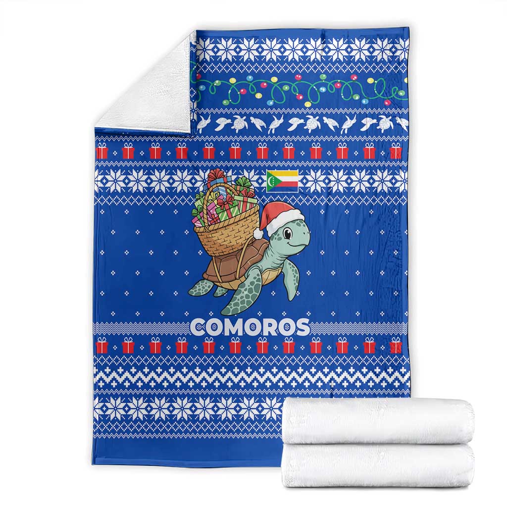 Comoros Christmas Blanket with Santa Turtle Gifts Snowflakes and Ocean Blue Holiday Pattern - Wonder Print Shop