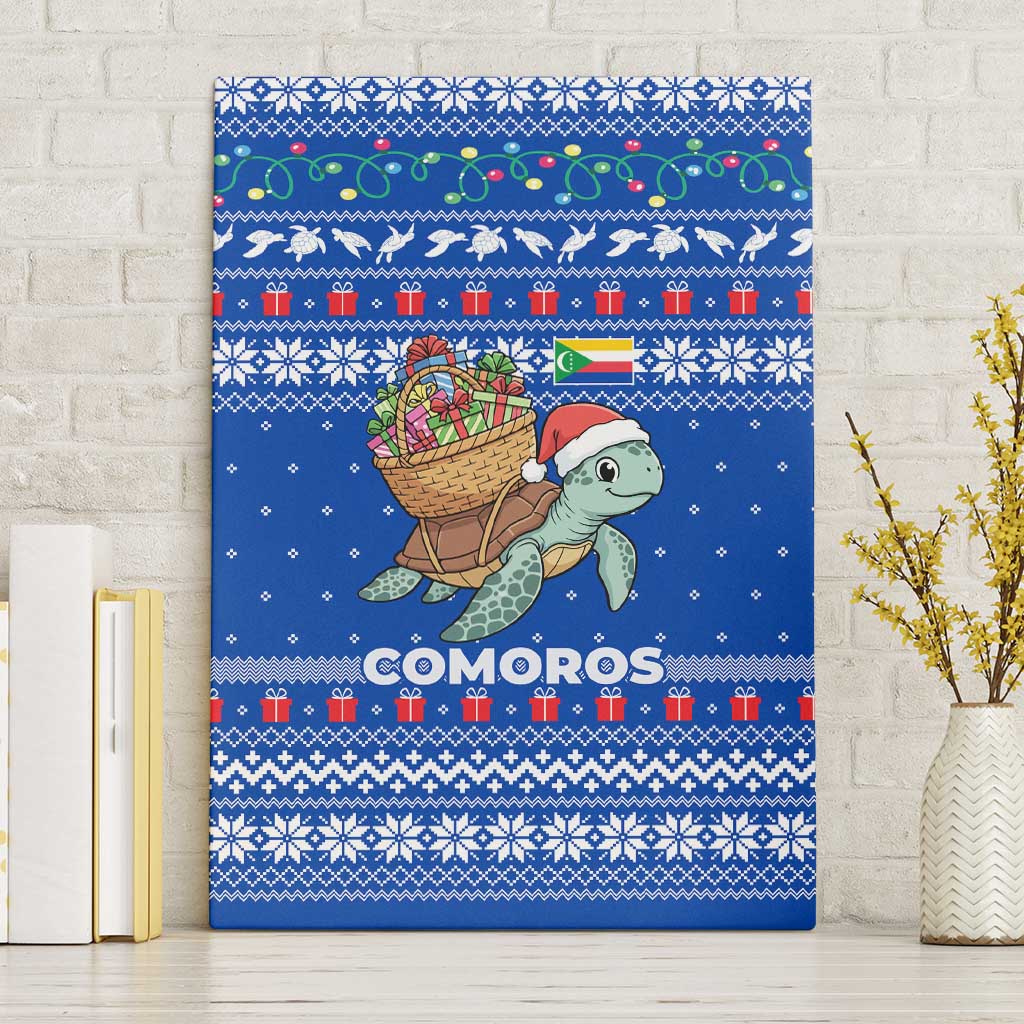 Comoros Christmas Canvas Wall Art with Santa Turtle Gifts Snowflakes and Ocean Blue Holiday Pattern - Wonder Print Shop