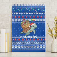 Comoros Christmas Canvas Wall Art with Santa Turtle Gifts Snowflakes and Ocean Blue Holiday Pattern - Wonder Print Shop
