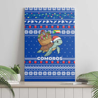 Comoros Christmas Canvas Wall Art with Santa Turtle Gifts Snowflakes and Ocean Blue Holiday Pattern - Wonder Print Shop