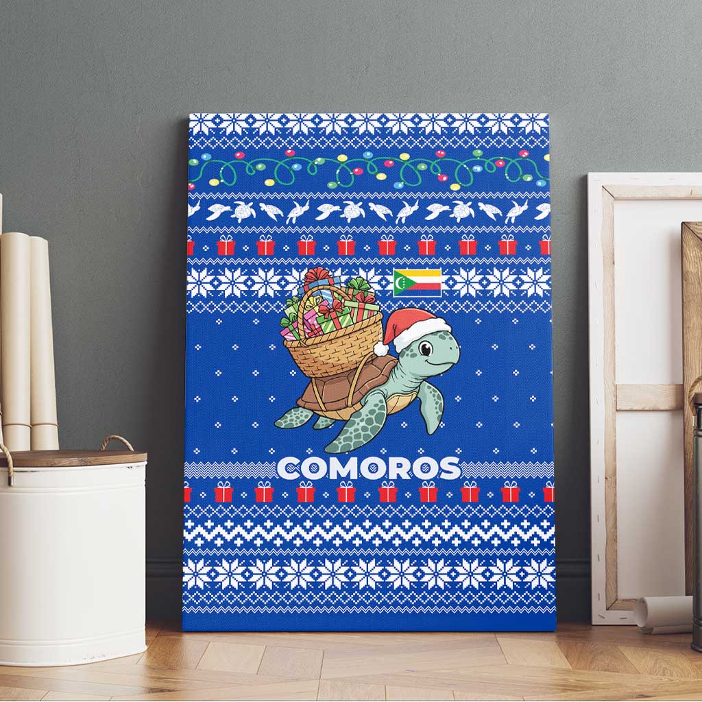 Comoros Christmas Canvas Wall Art with Santa Turtle Gifts Snowflakes and Ocean Blue Holiday Pattern - Wonder Print Shop