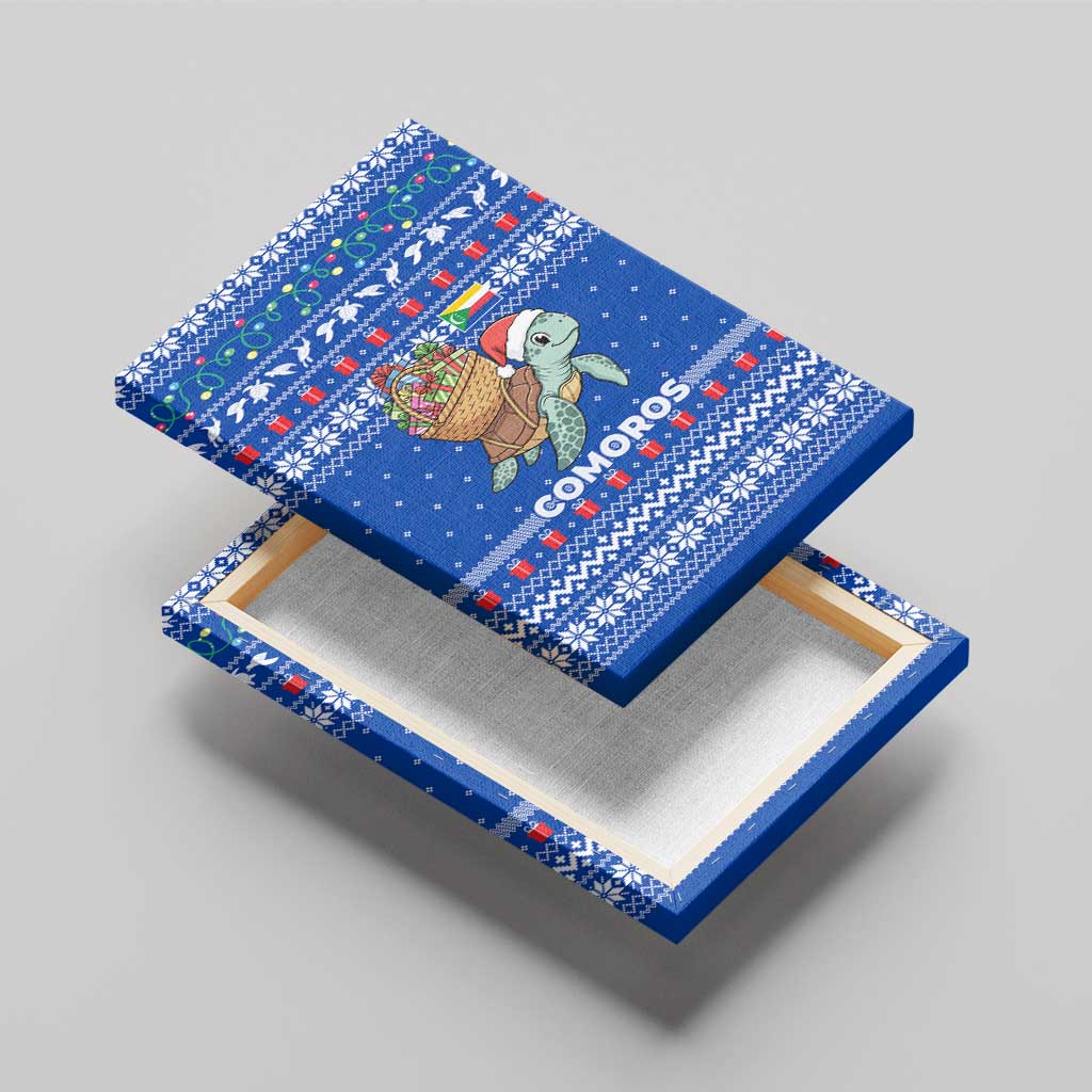 Comoros Christmas Canvas Wall Art with Santa Turtle Gifts Snowflakes and Ocean Blue Holiday Pattern - Wonder Print Shop