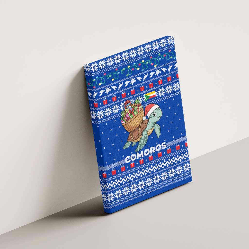 Comoros Christmas Canvas Wall Art with Santa Turtle Gifts Snowflakes and Ocean Blue Holiday Pattern - Wonder Print Shop