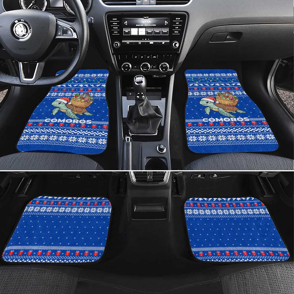 Comoros Christmas Car Mats with Santa Turtle Gifts Snowflakes and Ocean Blue Holiday Pattern - Wonder Print Shop