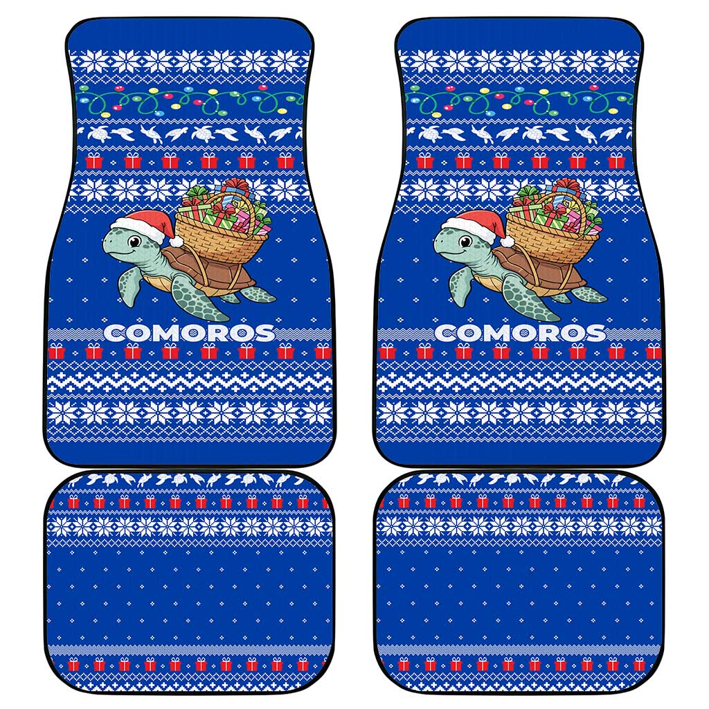Comoros Christmas Car Mats with Santa Turtle Gifts Snowflakes and Ocean Blue Holiday Pattern - Wonder Print Shop