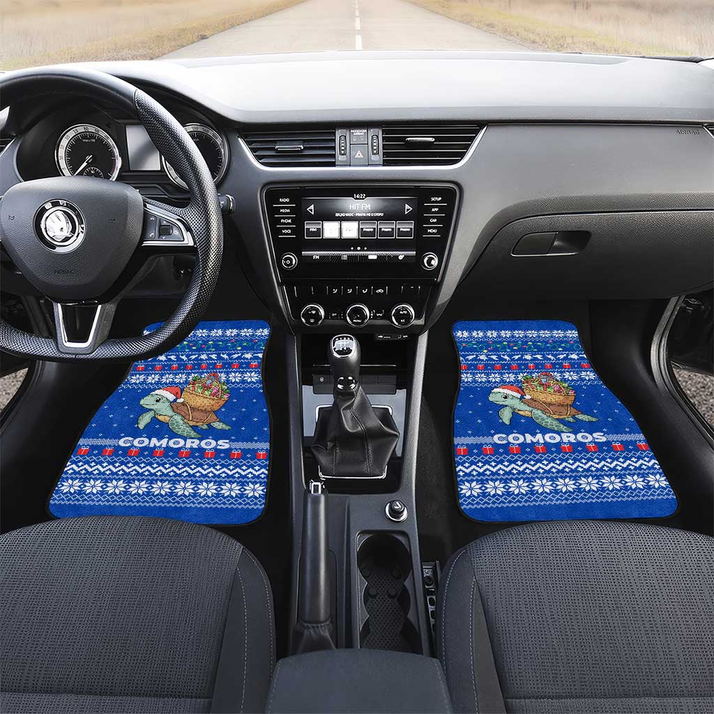 Comoros Christmas Car Mats with Santa Turtle Gifts Snowflakes and Ocean Blue Holiday Pattern - Wonder Print Shop