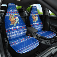 Comoros Christmas Car Seat Cover with Santa Turtle Gifts Snowflakes and Ocean Blue Holiday Pattern - Wonder Print Shop