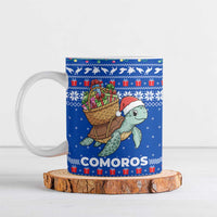 Comoros Christmas Ceramic Mug with Santa Turtle Gifts Snowflakes and Ocean Blue Holiday Pattern - Wonder Print Shop