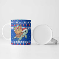 Comoros Christmas Ceramic Mug with Santa Turtle Gifts Snowflakes and Ocean Blue Holiday Pattern - Wonder Print Shop