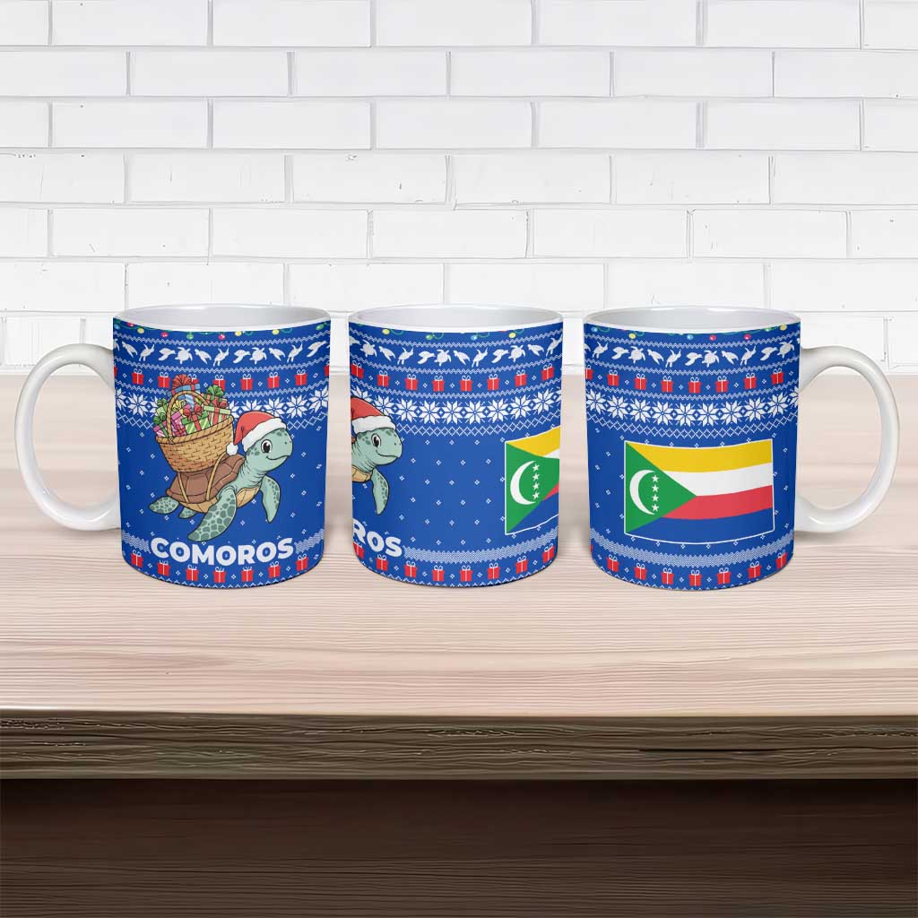 Comoros Christmas Ceramic Mug with Santa Turtle Gifts Snowflakes and Ocean Blue Holiday Pattern - Wonder Print Shop