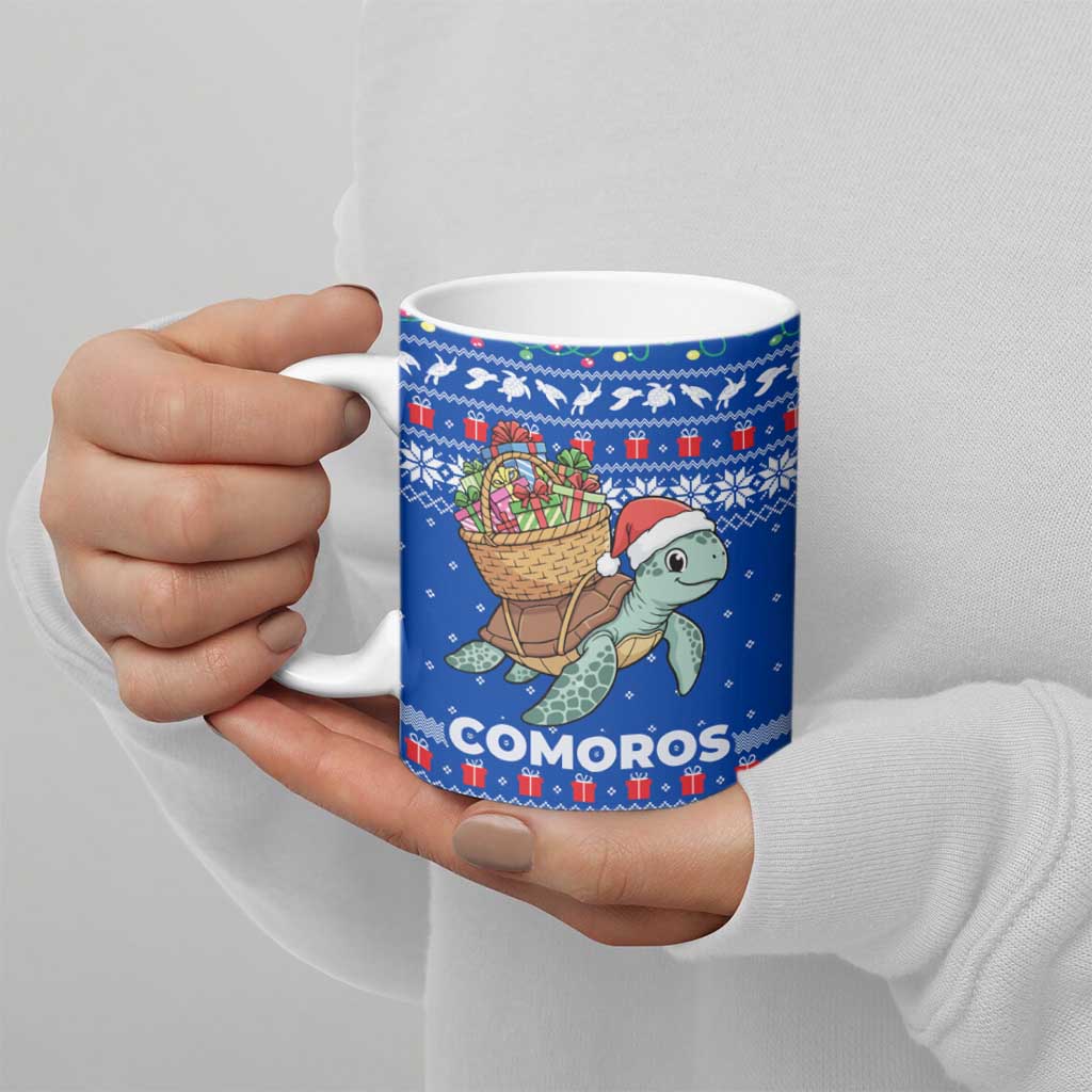 Comoros Christmas Ceramic Mug with Santa Turtle Gifts Snowflakes and Ocean Blue Holiday Pattern - Wonder Print Shop