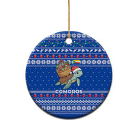 Comoros Christmas Ceramic Ornament with Santa Turtle Gifts Snowflakes and Ocean Blue Holiday Pattern - Wonder Print Shop