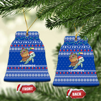 Comoros Christmas Ceramic Ornament with Santa Turtle Gifts Snowflakes and Ocean Blue Holiday Pattern - Wonder Print Shop