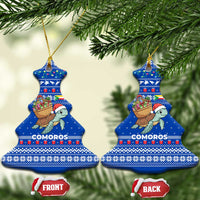 Comoros Christmas Ceramic Ornament with Santa Turtle Gifts Snowflakes and Ocean Blue Holiday Pattern - Wonder Print Shop